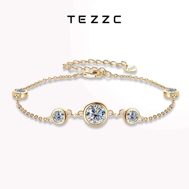 

Tezzc D 1ct Round Moissanite Bracelet for Women 925 Silver with White Yellow Gold Plated Pass Diamond Tester Bracelets Jewelry