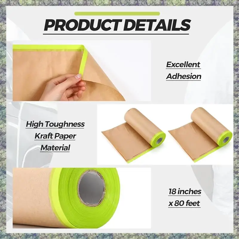 

WON 4 Rolls Pre-Laminated Masking Paper For Painting Automotive Tape Cutting Paint Adhesive Protective Paper Rolls