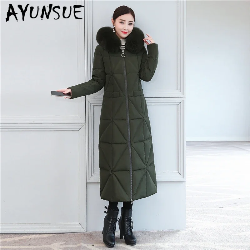 

AYUNSUE Women's Down Jacket + Large Fox Fur Thick Winter Coat Female 2020 Korean Long Duck Down Jacket Woman Hooded Hiver 202016