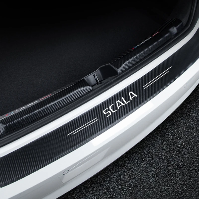 Pegatinas luminosas de fibra de carbono para umbral de puerta de maletero de coche, calcomanías para logotipo DE Skoda Scala, Yeti Rapid Vision,