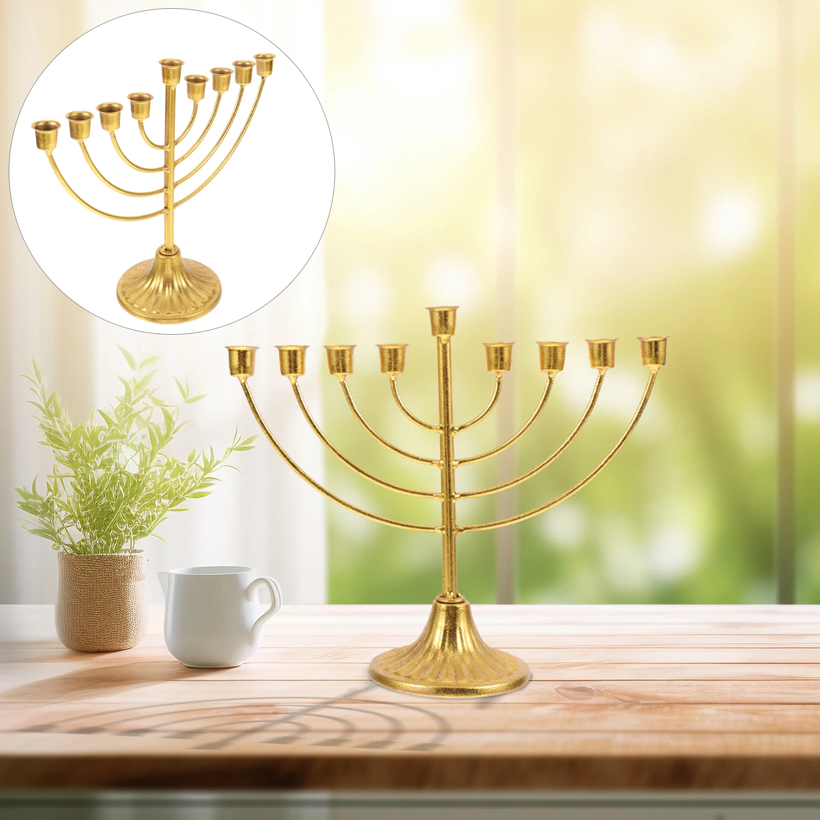 

Hanukkah Menorah 9 Branch Holder Traditional Jewish Temple Shabbat Table Centerpiece for Home Decor