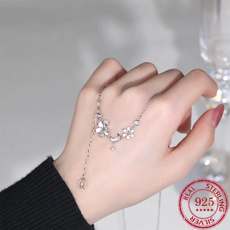 Fashion jewelry new cherry blossoms s925 sterling silver necklace fairy gentle fairy wind flower moon fringed collarbone chain