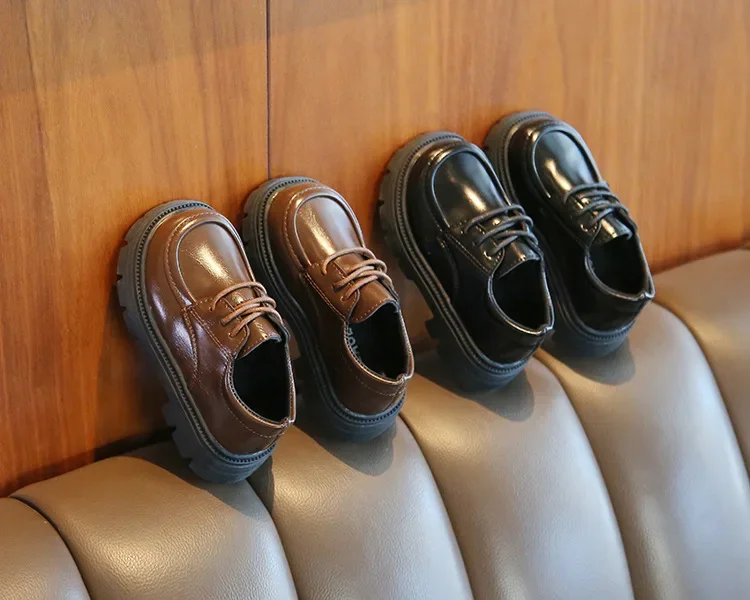 Kinder-Lederschuhe für Jungen und Mädchen, Unisex, formelle Kinderschuhe im britischen Stil, zum Schnüren, weiche, dicke Sohle für Hochzeit, Party, rutschfest – Detail 18