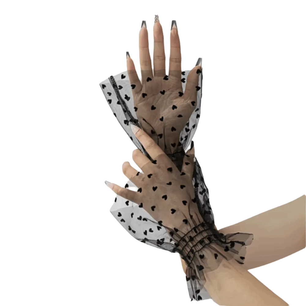 

Bride Decorative Sweet Polka Dot Fake Sleeves Short Lace Nail Art Sleeves Ruffle Heart Fake Pleated Cuff Women