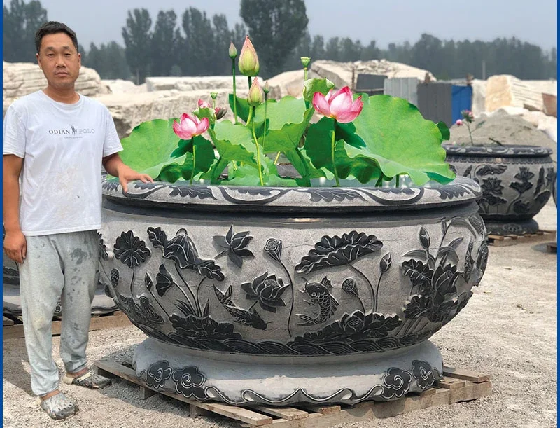 Stone tank courtyard fish farming natural stone door sea large water tank bluestone antique outdoor lotus pot stone carving