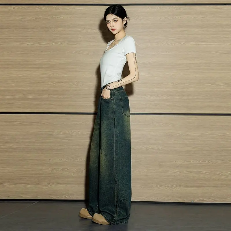 

Синие прямые джинсы Highstreet Style, женские осенние повседневные мешковатые широкие джинсы для женщин, брюки на пуговицах, женские брюки