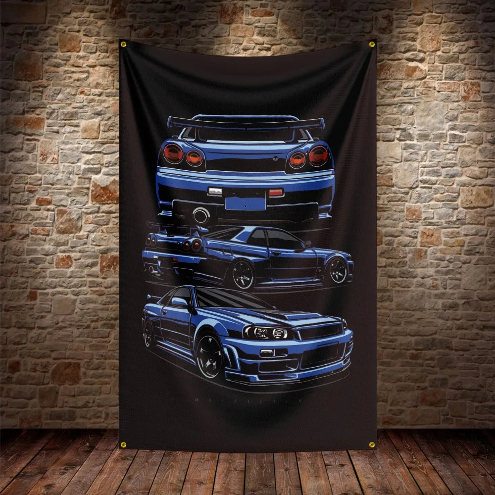 3X5Ft JDM Gtr Flag Polyester Digital Printing Car Banner For Decor 35