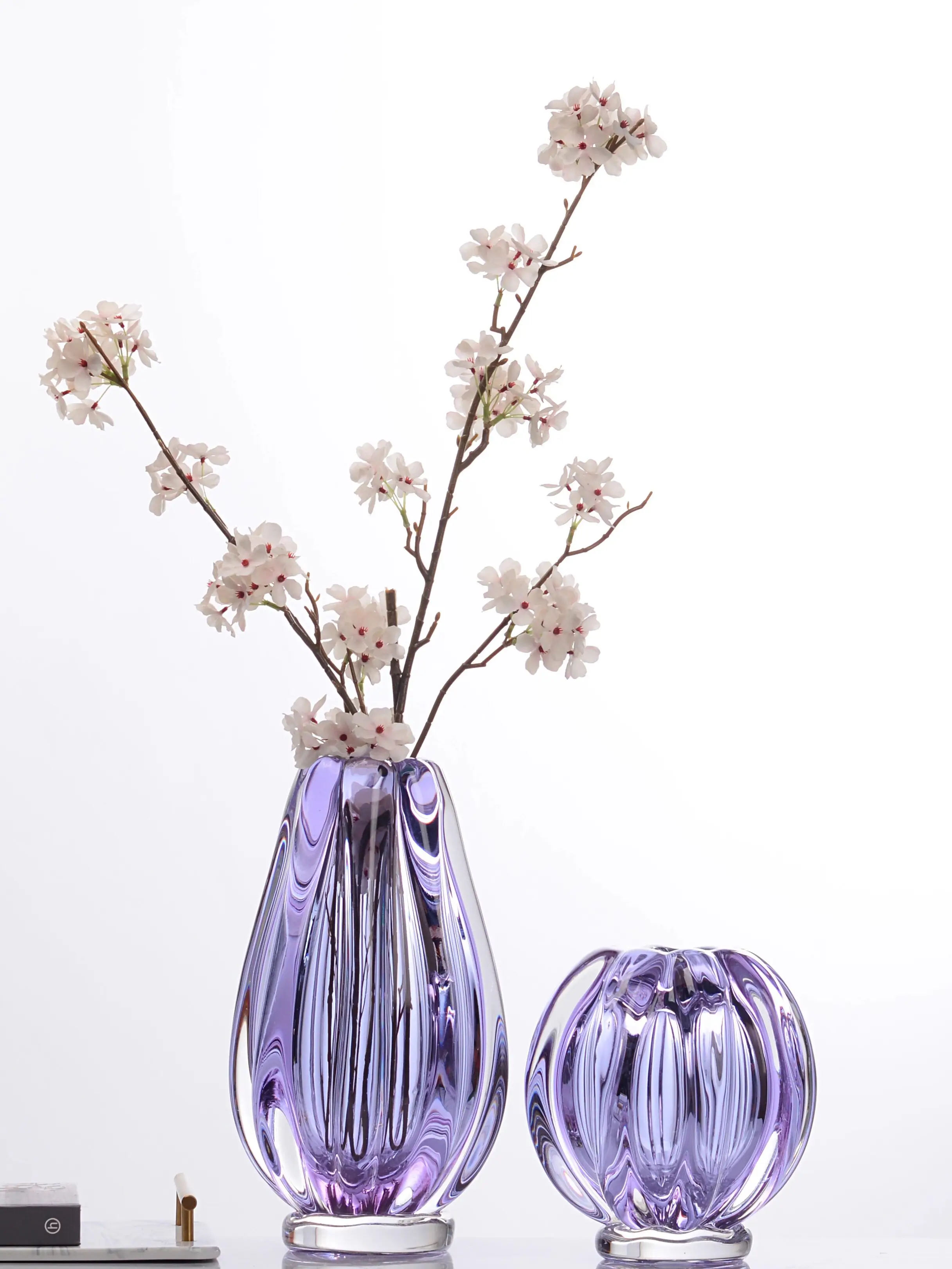 Purple striped big belly bottle, modern simple style high-end glazed vase