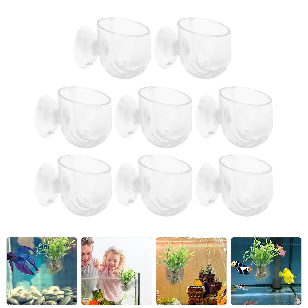 

8 Pcs Hydroponic Flower Pot Floating Aquarium Planter Sucker Round Fish Food Feeding Cups Pots Acrylic Feeder Suction