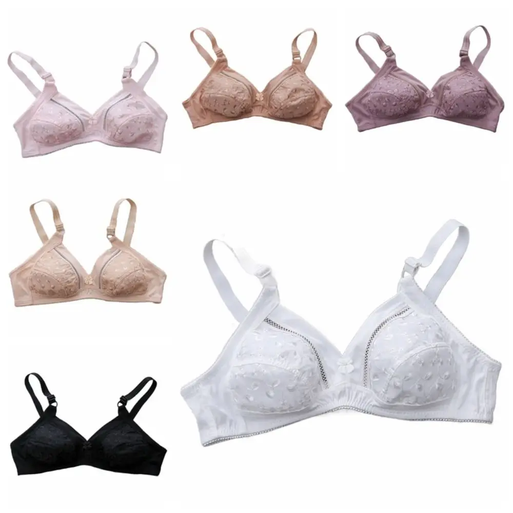 Sutiã sem fio bordado para mãe, costas bonitas, íntimas sem costura, lingerie push up, sutiã para idosos de meia-idade