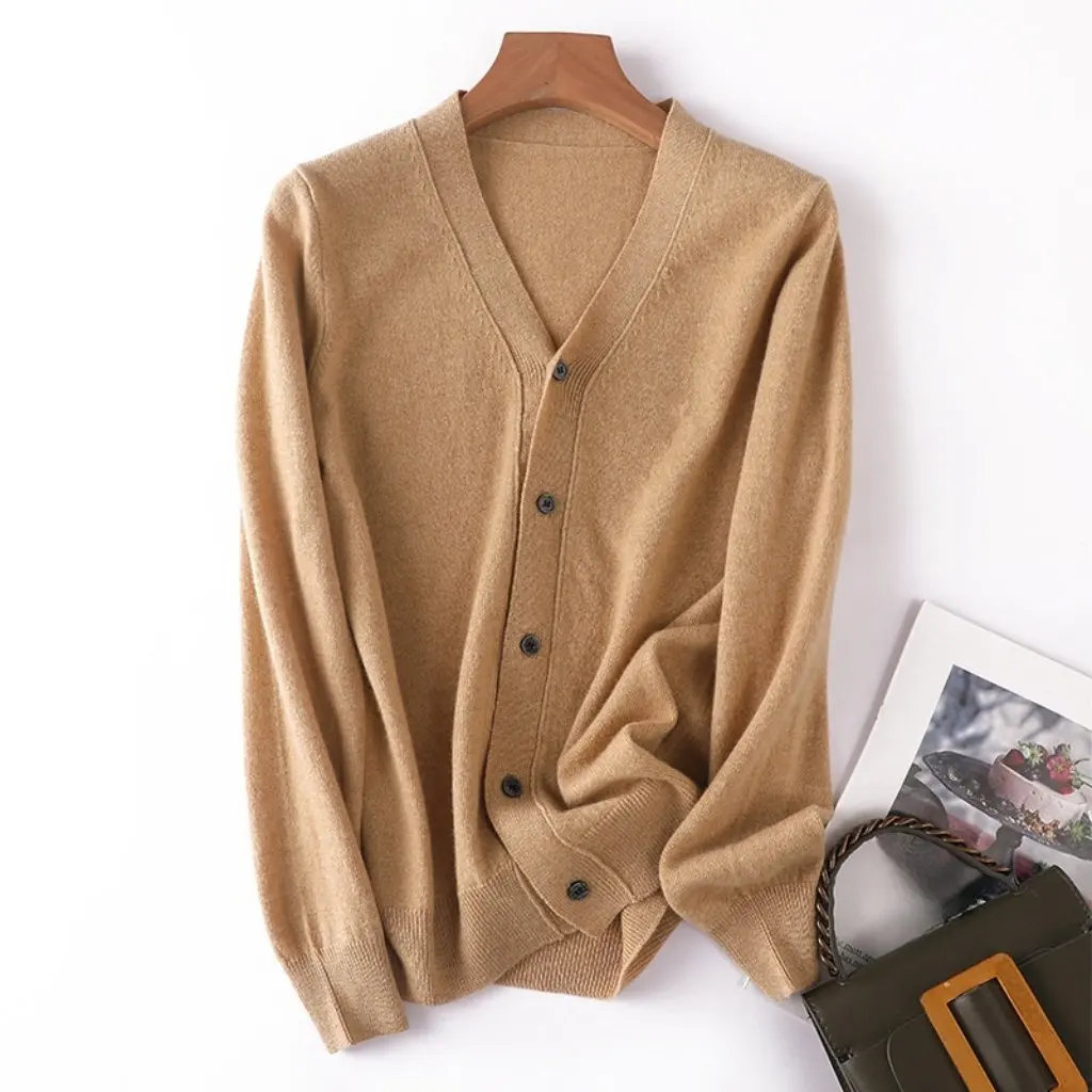 

Женский кашемировый кардиган с круглым вырезом, вязаный свитер, осень-зима, шерстяной верхний топ, простая пара, оптовая продажа