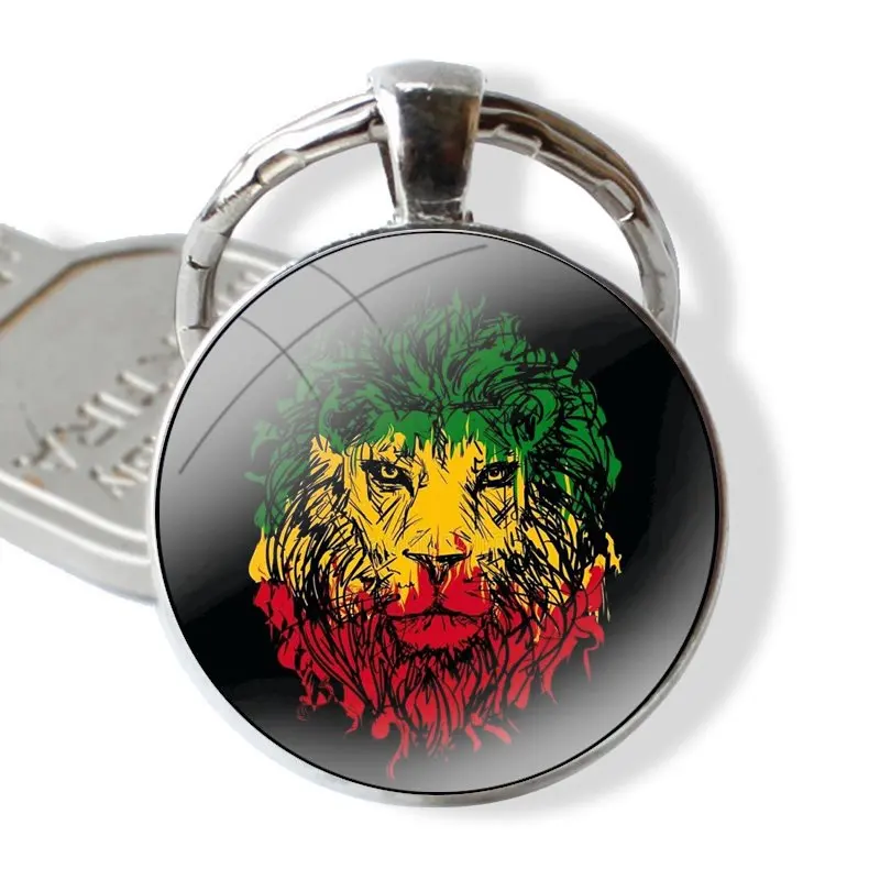 Keychain Handmade Glass Cabochon Key Ring Holder Pendant Key Chains rasta lion reggae bob marley Art