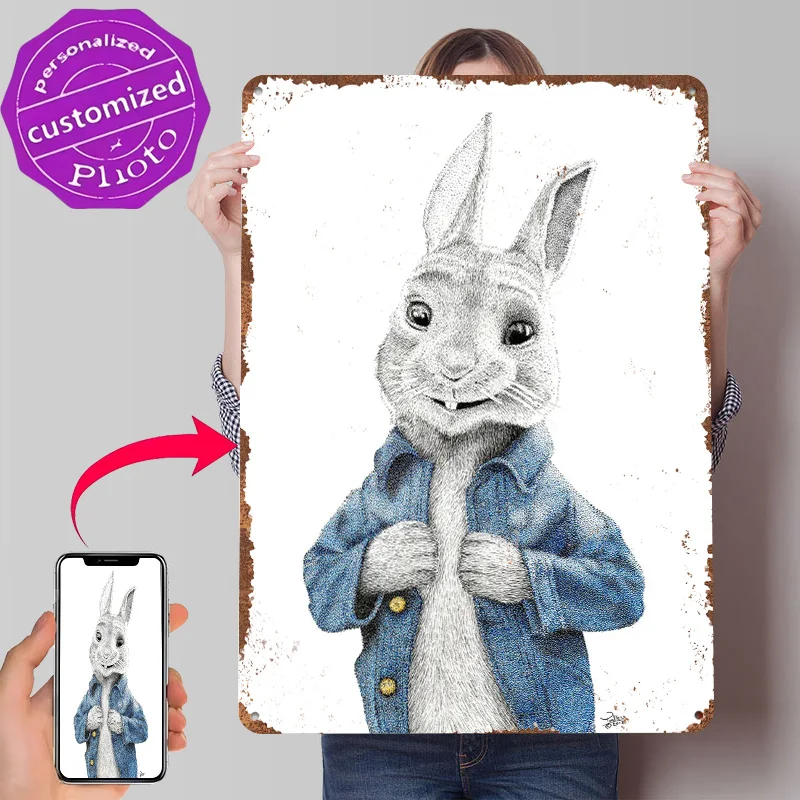 Peter Rabbit Tin Poster Customized Wall Art Retro Vintage Metal Signs for Fans Room Modern Home Decoration Luxury Bathroom Decor