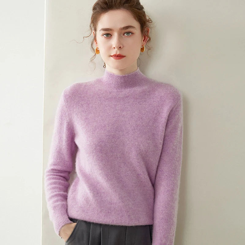 

Solid color 100% cashmere pullover Fall/winter new cashmere sweater women's half turtleneck pullover warm bottom knitshit