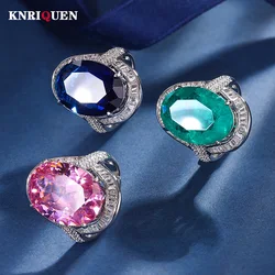 Vintage 13*18MM Emerald Sapphire Pink Quartz Rings for Women Lab Diamond Gemstone Cocktail Party Fine Jewelry Anniversary Gifts