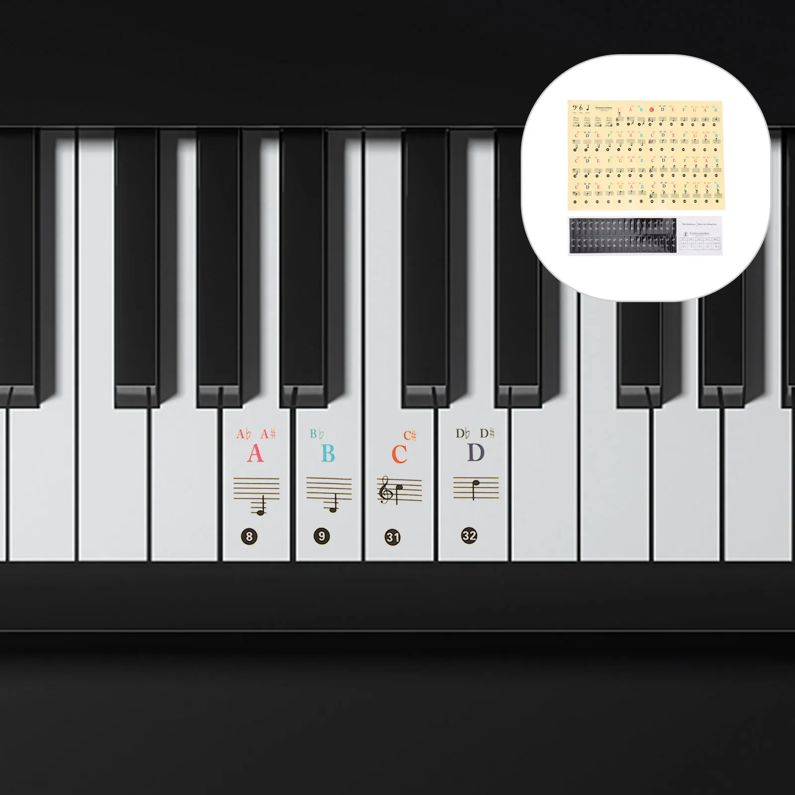 

1 Bag Decorative Piano Keyboard Stickers Beginner Key Label Electronic Organ Decals Music Instrument Supplies Creative Colored