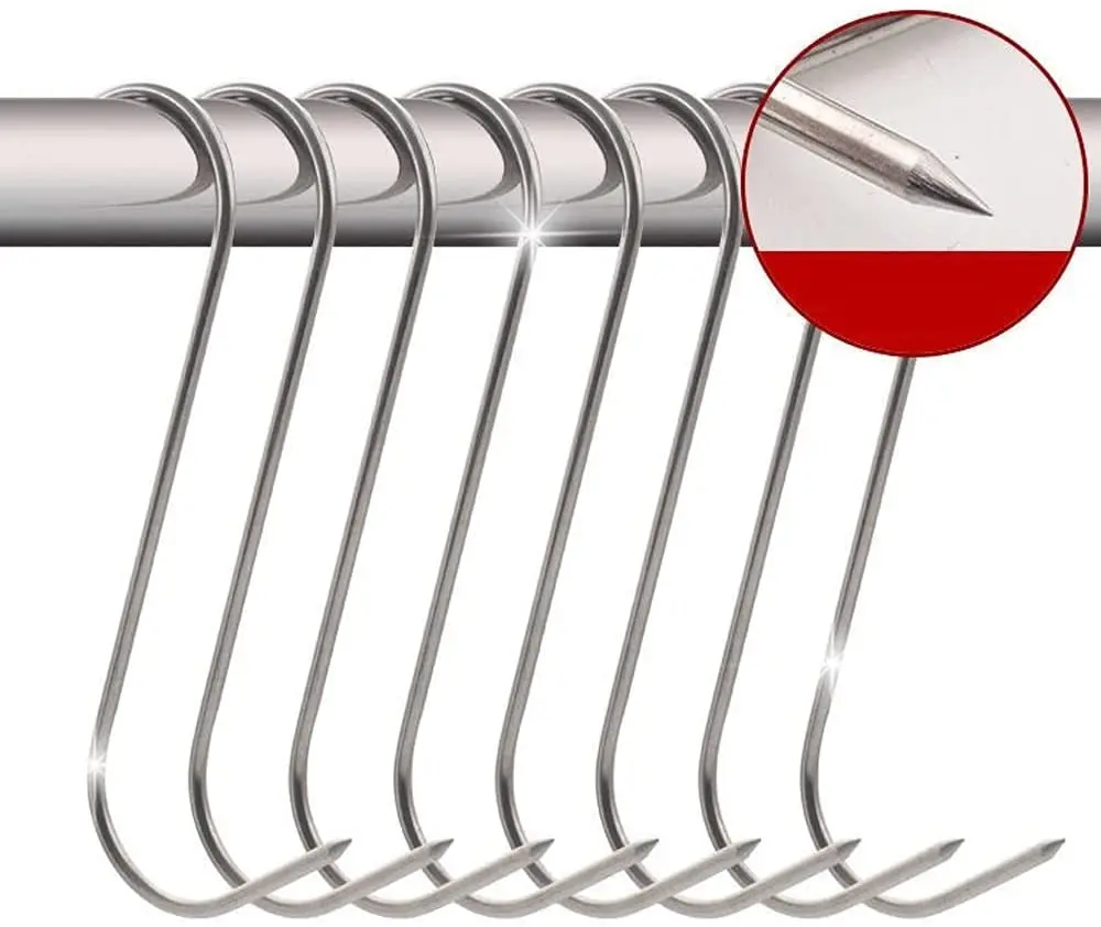 Bacon Roast Duck Pork Stainless Steel S Hooks with Sharp Tip Utensil Meat Clothes Hanging Hooks for Butcher Shop Kitchen Baking