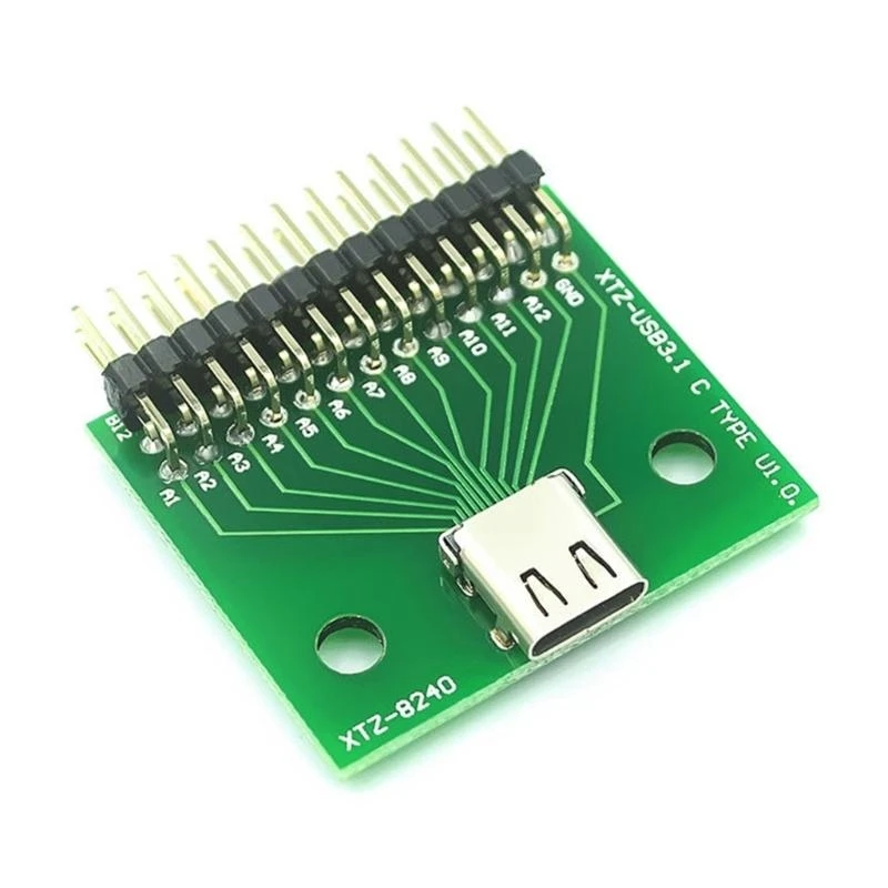 USB 3.1 Type C Test Board With Female Connector And Double Sided Pin Headers
