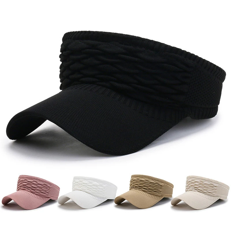 

Fashion Folds Design Women Empty Top Hat Summer Solid Color Large Brim Sunscreen Hat Outdoor Elastic Fabric Sports Sun Cap