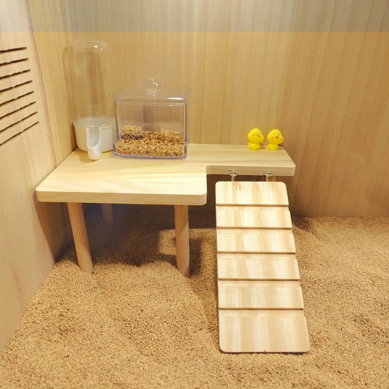 Hamster Second Floor Platform Landscape Furnitur Solid Wood Hedgehog Small Pet Home Table with Stairs Fun Decoration