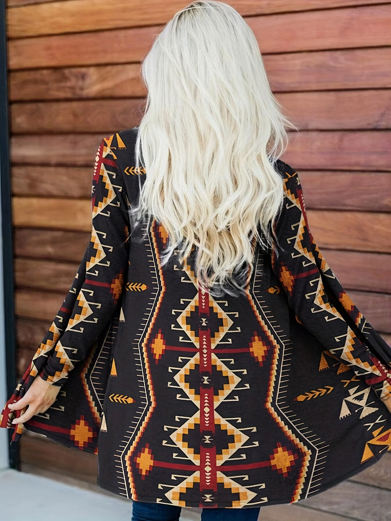 

Women's Western-style printed shawl jacket, fashionable printed long-sleeved women's coat