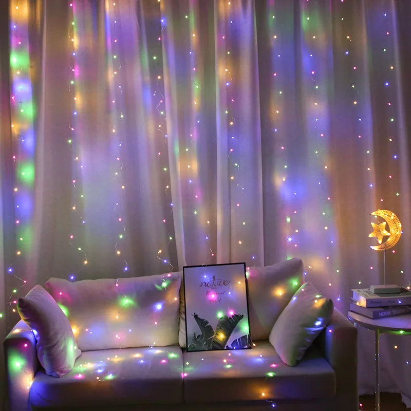 Cortina de luz RGB que cambia de 16 colores, decoración navideña con Control remoto para dormitorio, guirnalda de hadas para vacaciones, decoración