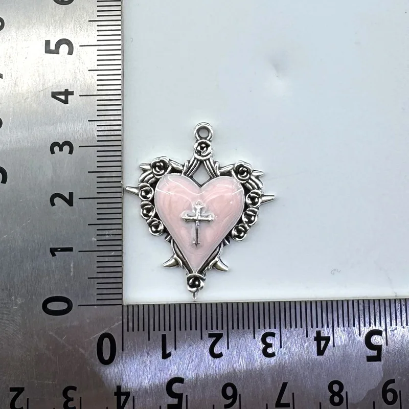 10PCS Vintage alloy heart-shaped oil dripping pendant DIY accessories Baroque rose cross accessories