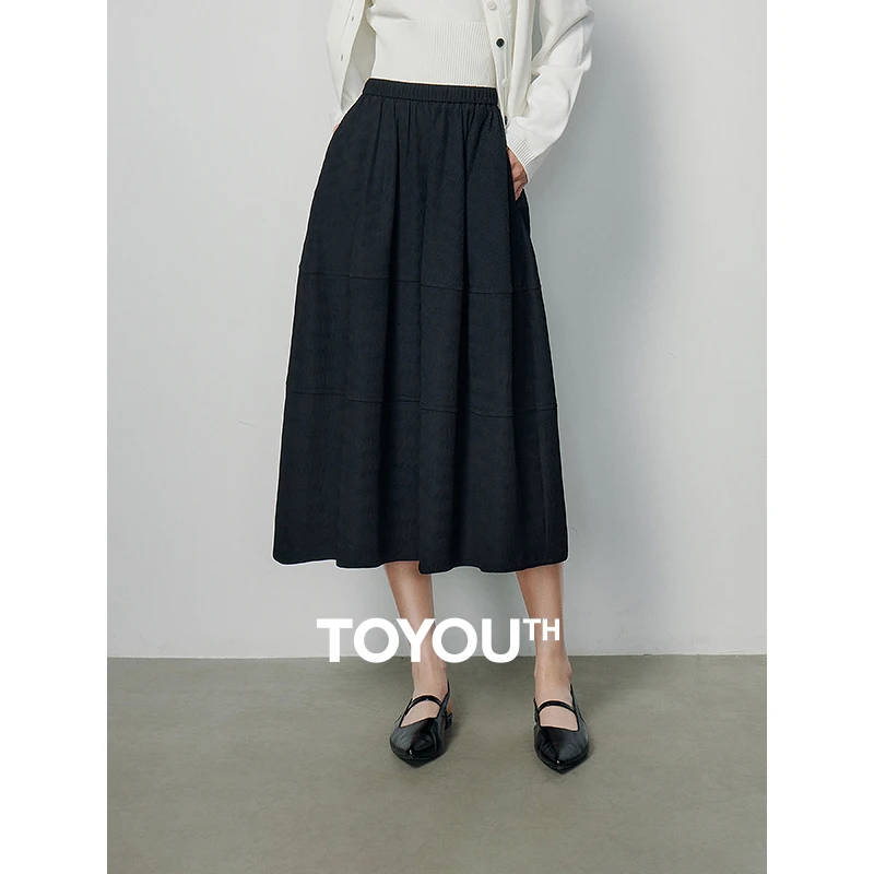 

TOYOUTH Half Length Skirt For women In Spring 2024 New Water Wave Pattern Patchwork Elastic Waist A-line Mid Length Skirt