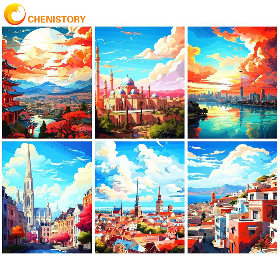 

CHENISTORY Painting By Number Town Landscape Drawing On Canvas HandPainted Paint Art Gift DIY Pictures By Number Home Decor