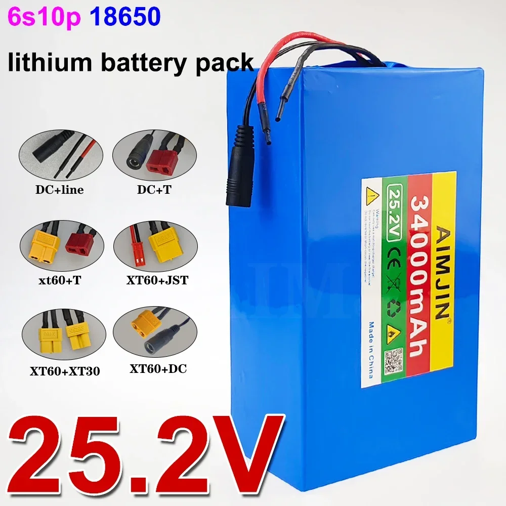 18650 bateria de lítio recarregável 6S10P 25.2V 34000mAh com BMS para bicicletas, equipamentos de monitoramento médico