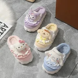 Sanurgente Cartoon Hello Kitty Pantoufles pour femmes, My Melody Kuromi Cinnamoroll Cotton Shoes, Kawaii Shoes, Warm and Thickened Cotton, Winter