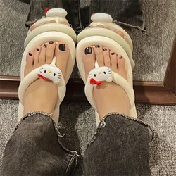 2023 New Hello kitty Sandal Flip Flops Women Wear Cartoon Outside in Summer Sanrio Kt Cat Flat Bottom Beach Toe Sandals