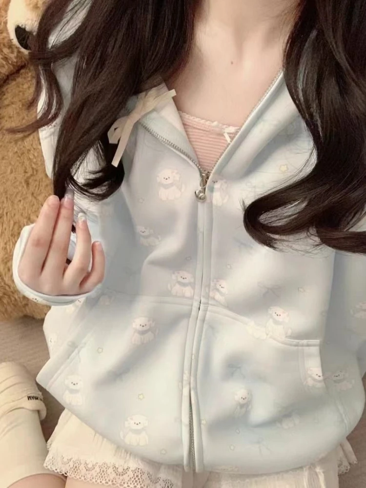 Deeptown Japanese Style Kawaii Hoodies Women Cartoon Harajuku Cutecore Hoodies Sweet Autumn Printing Loose Sweatshirt Aesthetic