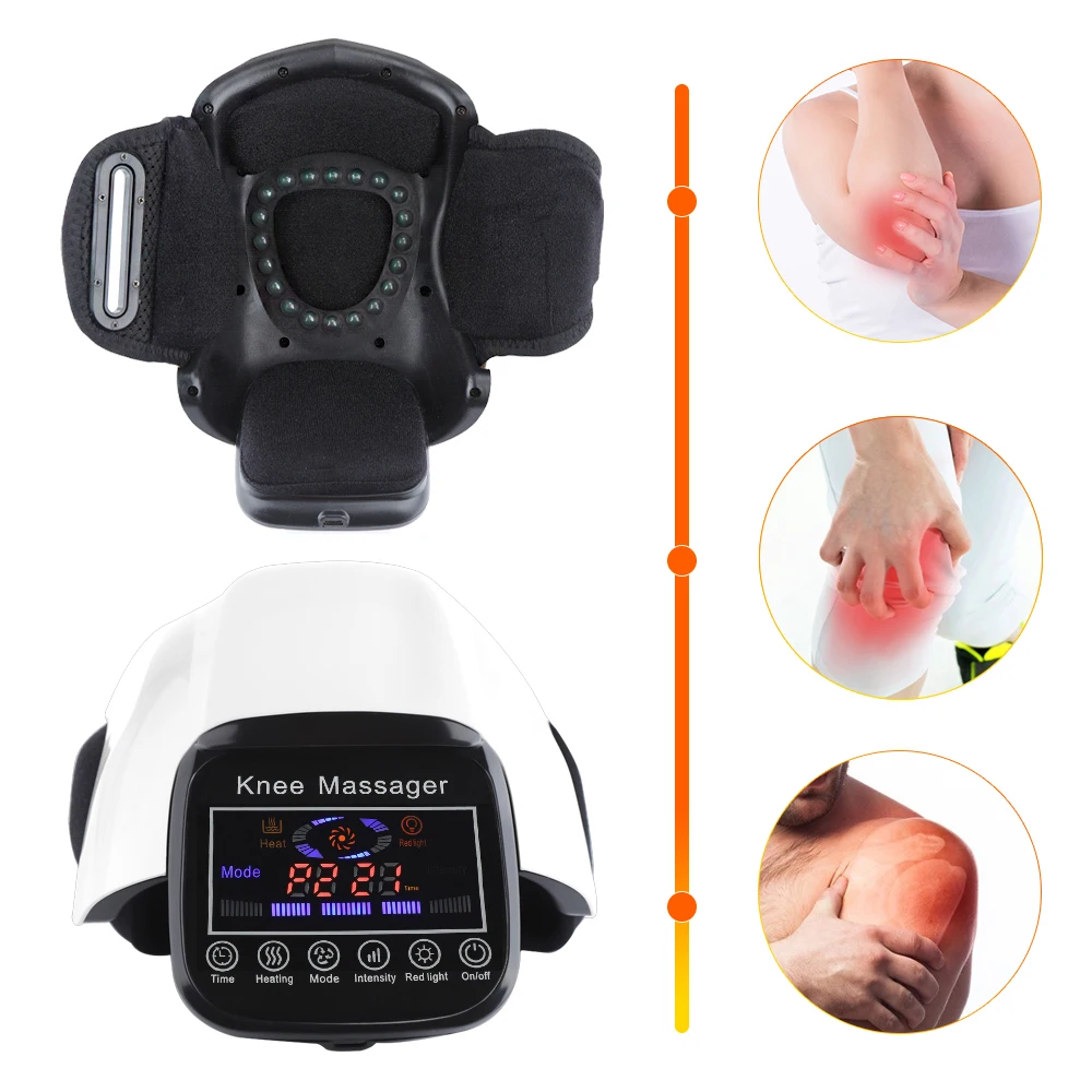 Masajeador de rodilla con calefacción eléctrica, almohadilla de rodilla con calefacción infrarroja, presión de aire y vibración, máquina de fisioterapia, pantalla LCD, alivio del dolor