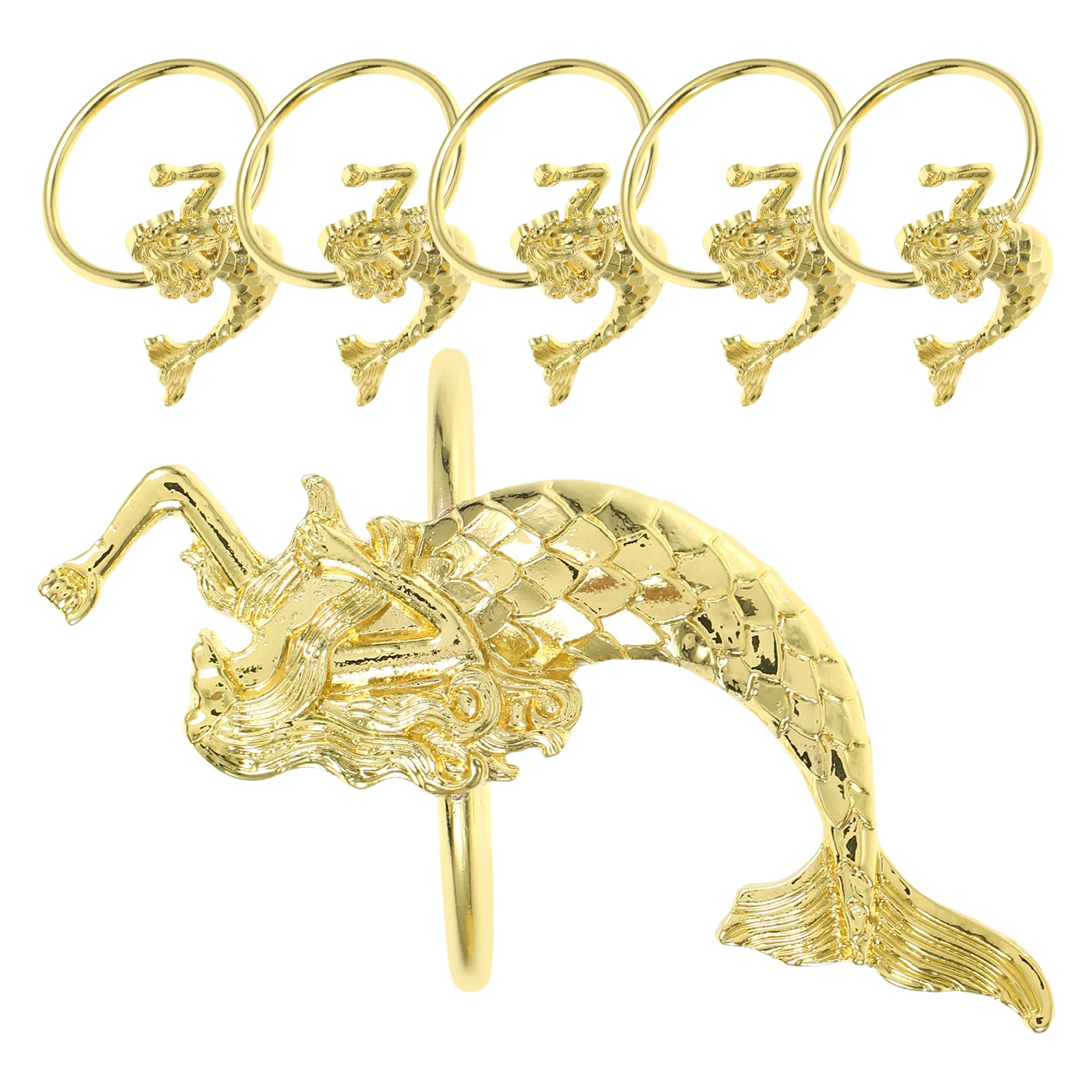 

6pcs Gold Napkin Rings Elegant Table Decoration Zinc Alloy Metal Holders Party Wedding Ocean Themed Mermaid Style Napkin Ring
