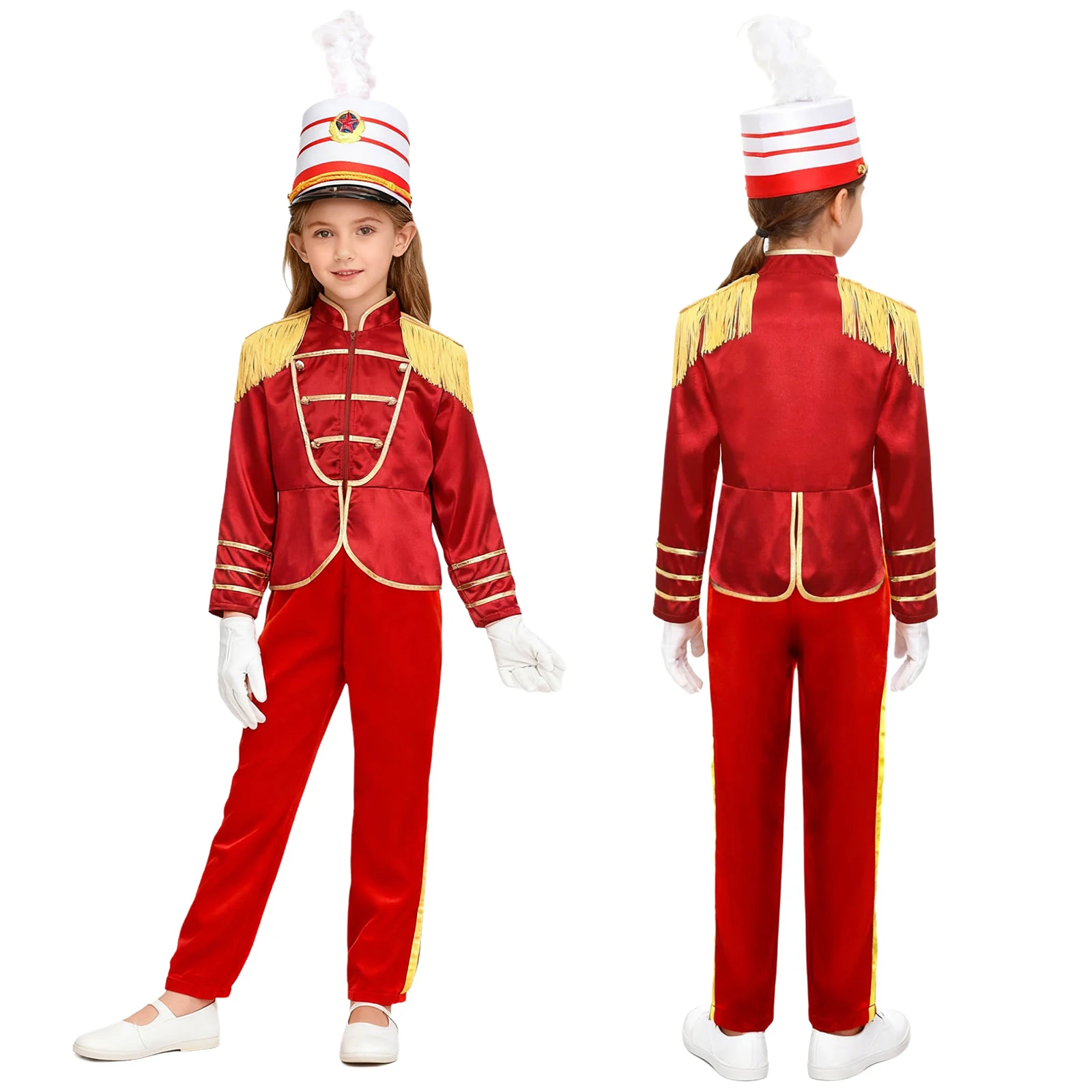 Bambini Carnevale di Halloween Marching Drum Band Guardia d'onore Bandiera che solleva il costume majorette Giacca con cerniera a maniche lunghe con pantaloni
