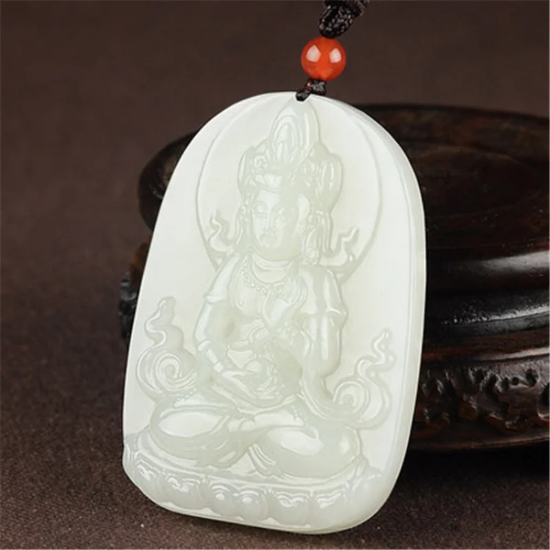 Hetian Chinese Zodiac Sign of Sheep Monkey Vairocana Patron Saint Men's and Women's Bodhisattva Jade Pendant