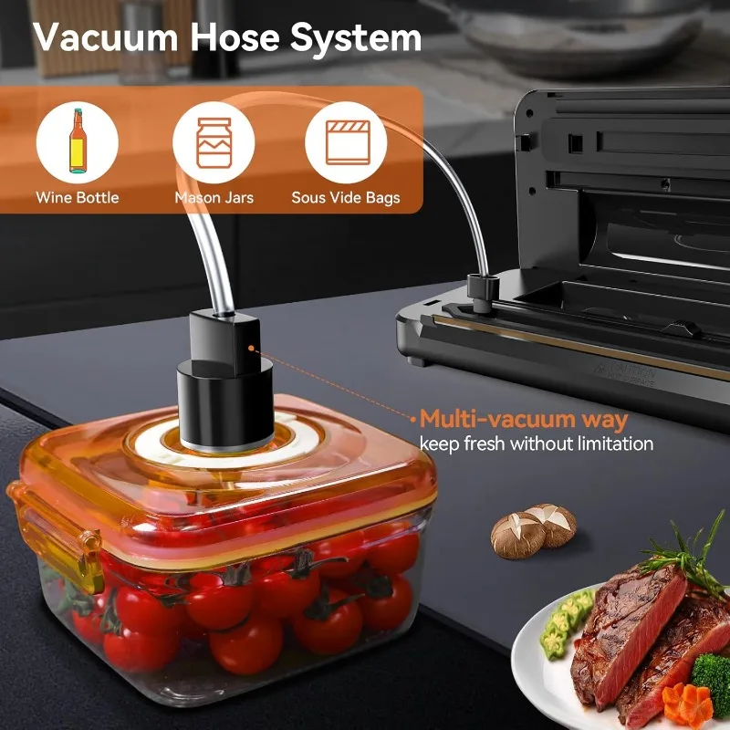 Vacuum sealer, food sealer 80KPA automatic 8 in 1, for food preservation in dry/wet mode, and storage, 11 vacuum bags