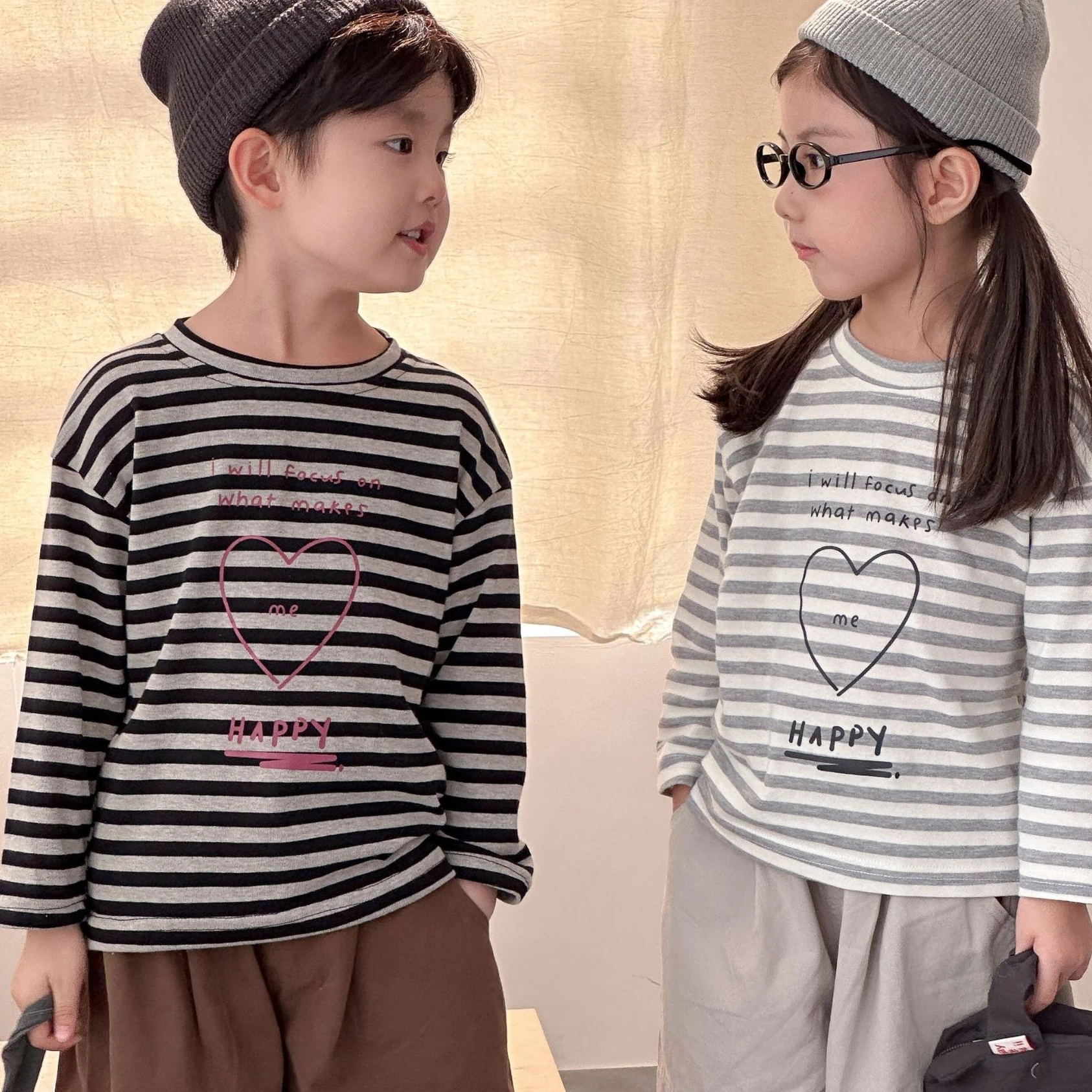 

T-shirt 2025 Autumn New Children's Clothing Korean Style Boys and Girls Fashion Full Striped Cotton Long-sleeved T-shirt Casual