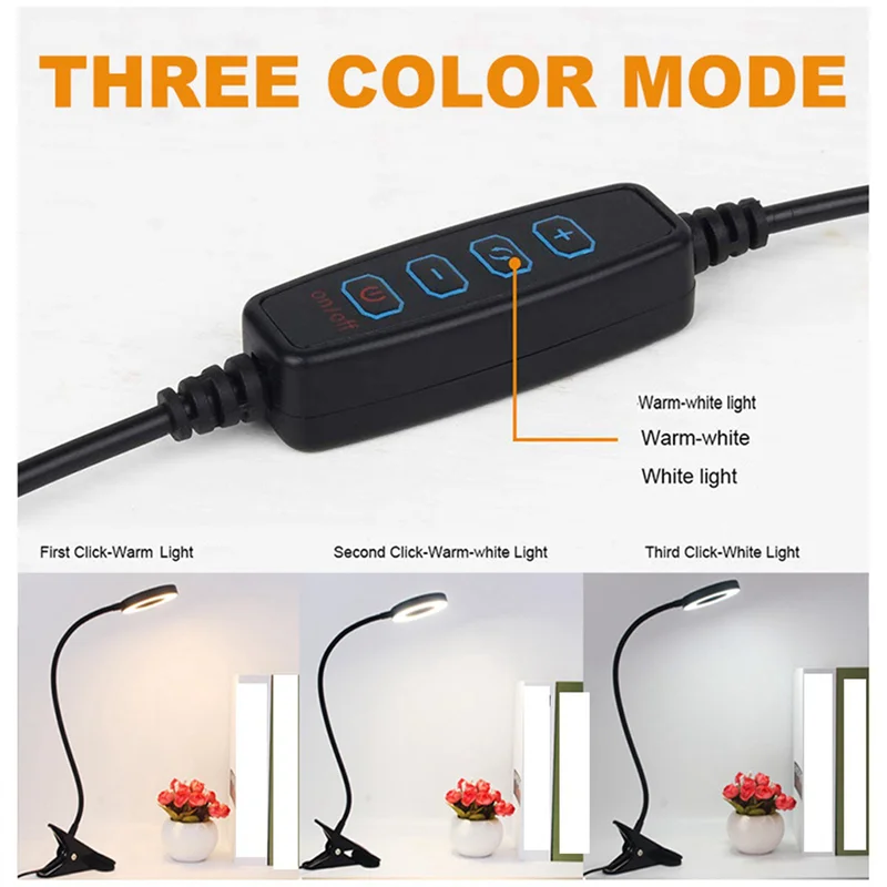 AS60-2X 48 LED Desk Lamp Clip On Desk Lamp 360°Flexible Reading Table Light Eye-Caring USB Clamp Lamp A
