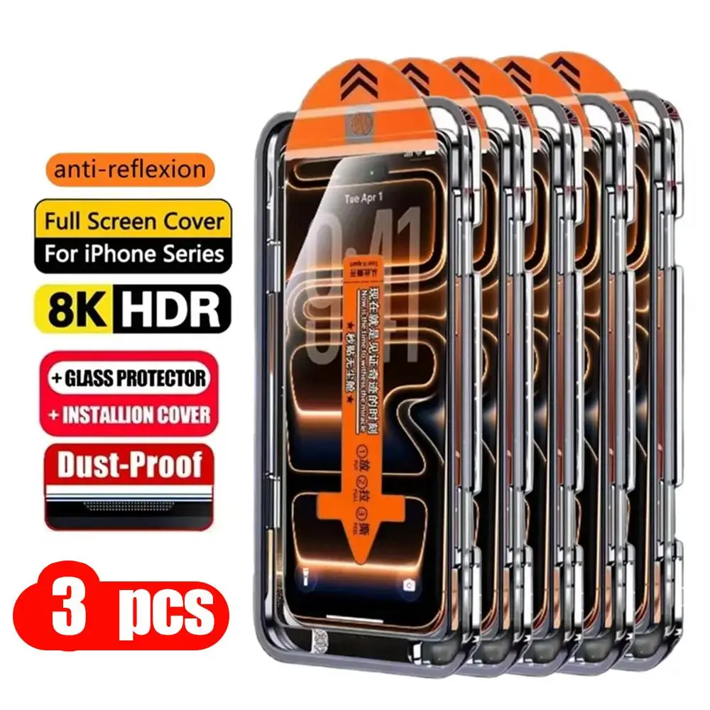 3 Stück Oleophobe Beschichtung Staubfreier Displayschutz für iPhone 15 Pro Max 17 16 15 11 12 14 7 8 6 Plus XS Einfache Installation Glas
