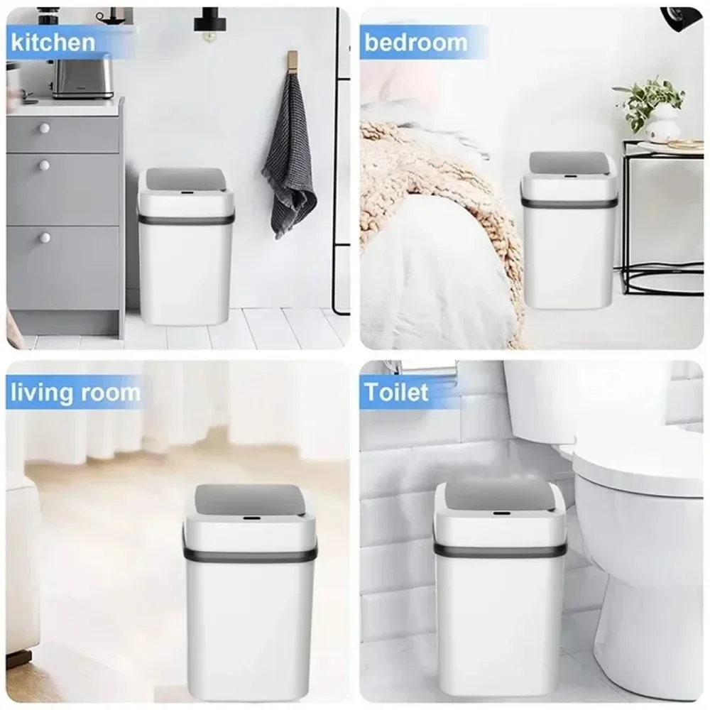 Cubo de basura de reciclaje inteligente, cubo de basura eléctrico con sensor automático, impermeable, cocina y baño, 13L