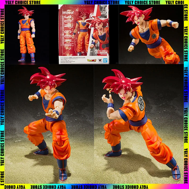 

Фигурки героев аниме BANDAI S.H. Фигуртс, драконий жемчуг Z, Сон Гоку, супер сайян, Бог, красные волосы, игрушки из ПВХ, подвижная модель, подарки