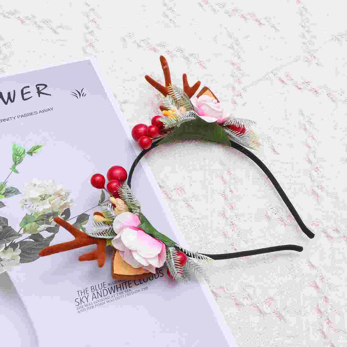 Cocar para o natal da criança traje meninas laços de cabelo hoop antler adulto halloween flor headwear coroa floral