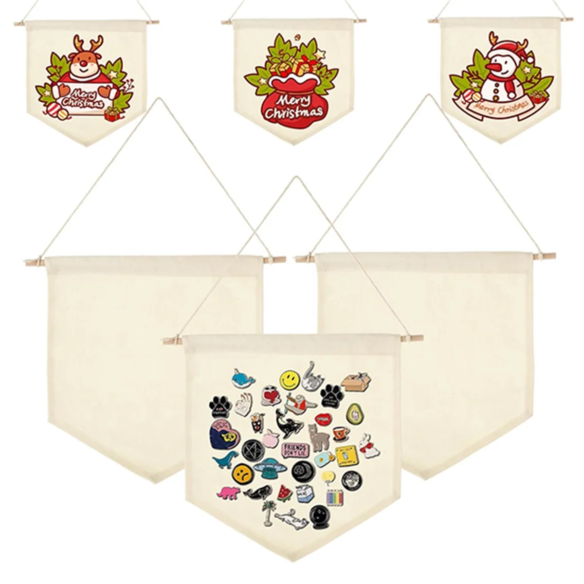 2025+ 6 قطع من لافتة القماش الفارغة، لافتات قماشية مع وتد خشبي، حامل لافتة عرض جدارية من المينا لدبابيس المينا