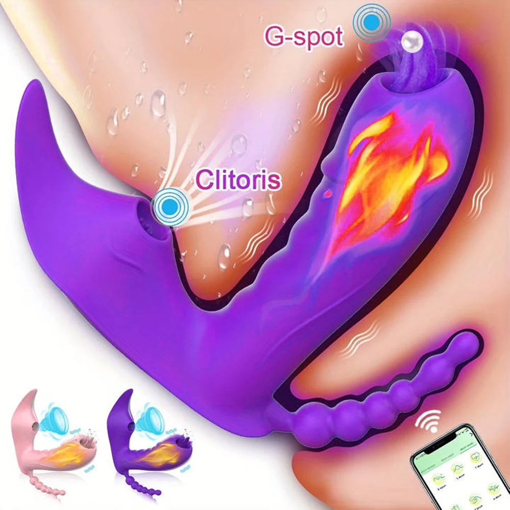Bluetooth APP 3-in-1-Dildo-Vibrator für Frauen, kabellose Fernbedienung, Sauger, Klitoris-Stimulator, Sexspielzeug, weibliches Paar, Erwachsene
