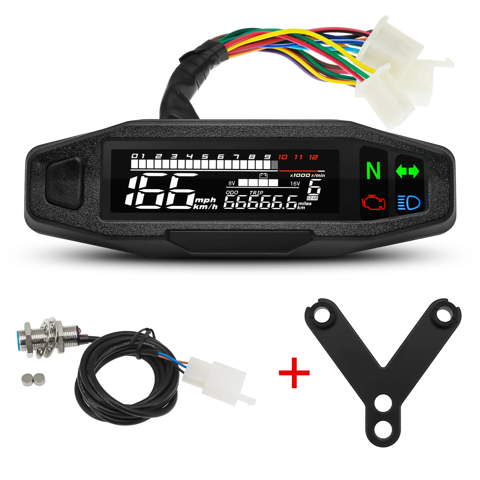 Universal Digital Motorrad Tachometer Öl Gauge Tacho Kilometerzähler Instrument Cluster Blinker Licht Anzeige mit Sensor Set