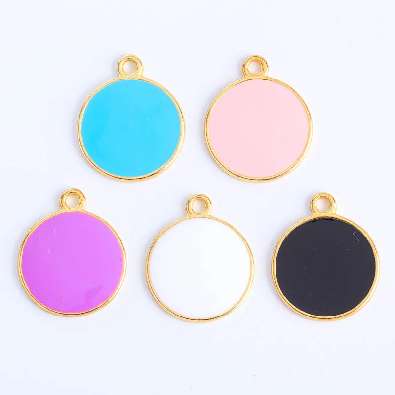 10Pcs/Lot 15*18mm Enamel Round Earrings Bracelet Pendants Drip Oil Charms For Jewellery Making Diy Necklace Keychain Accessories