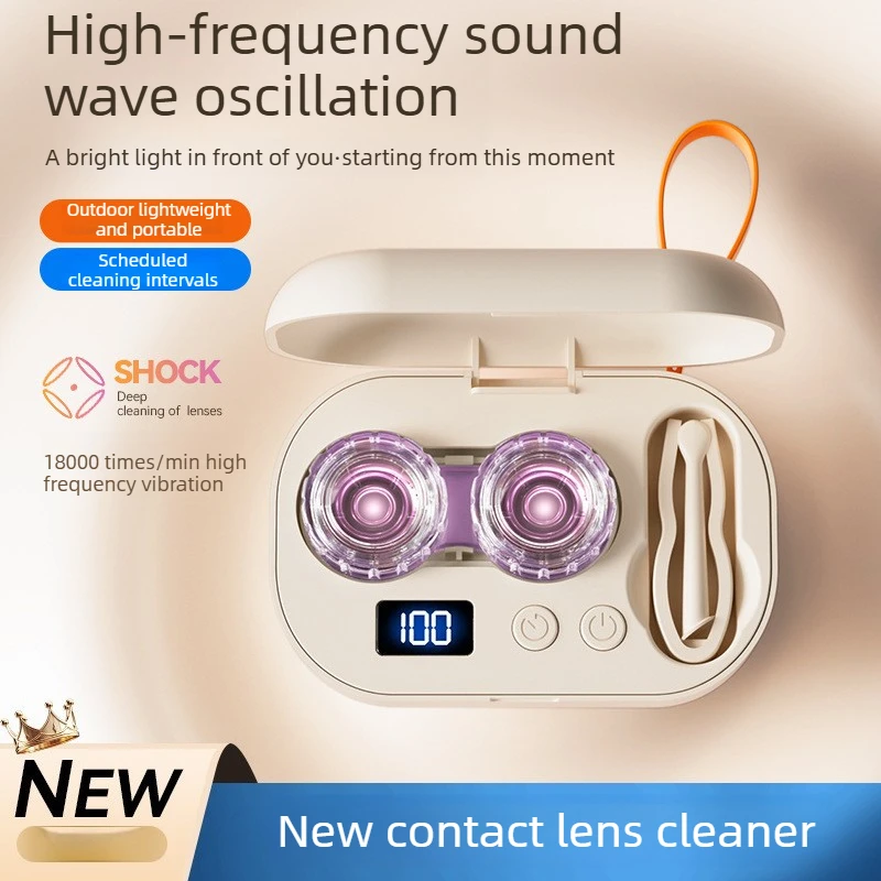 Limpiador de Lentes de Contacto Ultrasónico Portátil, Recargable por USB C, 18000 RPM, Vibración de Alta Frecuencia, Limpieza Automática de 360 Grados