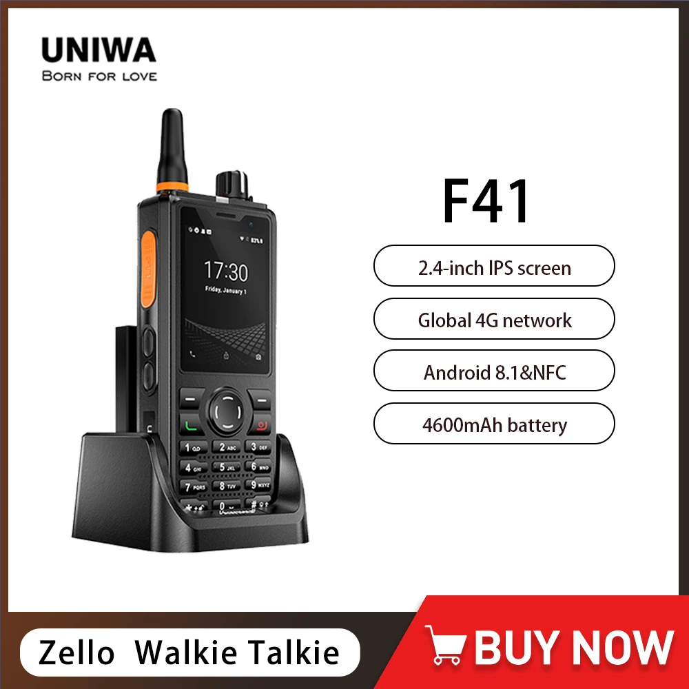 UNIWA F41 POC Walkie Talkie Zello Unlimited Range 2.4 Inch Touch Screen 1GB+8GB 4600mAh Android 8.1 GPS Global 4G Cellphone NFC